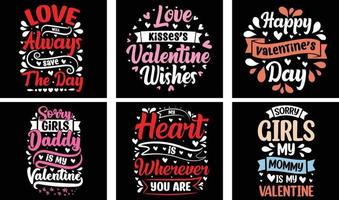 Valentinstag-T-Shirt-Designpaket. Valentinstag Vektorgrafiken. Valentinstag-Typografie-T-Shirt-Design vektor