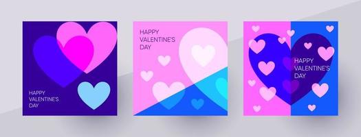Lycklig valentines dag posta mallar för social media. färgrik levande vektor illustration med hjärtan symboler.