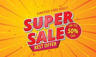 Super Sale 50 Prozent Rabatt auf Werbebanner-Design auf orangefarbenem Hintergrund. verkaufs- und rabattkonzeptdesign vektor