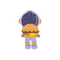 illustration vektor grafisk liten astronaut äter stor burger