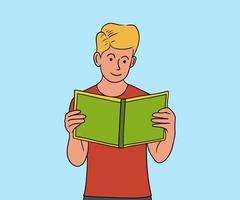 illustration av en pojke läsning en bok vektor