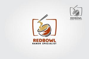 Rote Schale Ramen-Spezialist Vektor-Logo-Vorlage. mit essstäbchen und schüsselillustration. Diese Logo-Vorlage eignet sich hervorragend für Lebensmittel- und gehobene Gastronomiebetriebe. vektor