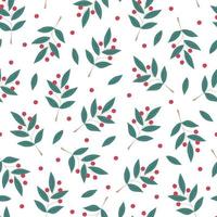 jul växt sömlös mönster, dekorativ gren med löv, röd bär för Hem dekor, festlig Semester arrangemang, vektor illustration för säsong- gåva papper, textil, firande design