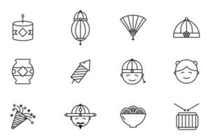 Illustrations-Icon-Set für das neue Mondjahr. Liniensymbolstil. einfaches Vektordesign editierbar vektor