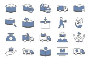 logistikillustrations-ikonensatz, verpackung, lieferung. zweifarbiger Symbolstil. einfaches Vektordesign editierbar vektor