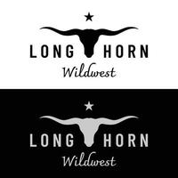 Longhorn-Bullen-, Kuh- und Büffel-Vintage-Logo-Vorlage. für Abzeichen, Restaurant, Geschäft. vektor