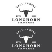 Longhorn-Bullen-, Kuh- und Büffel-Vintage-Logo-Vorlage. für Abzeichen, Restaurant, Geschäft. vektor