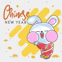 kaninchen mit verzierungen, chinesisches neujahr, grußkarte auf weißem hintergrund vektor