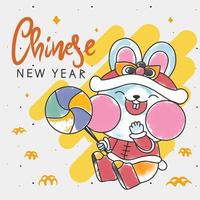chinesisches neujahr, nettes kaninchenlächeln, grußkarte auf weißem hintergrund vektor