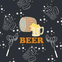 Bier-Doodle-Hintergrund, perfekt für Ihr Wandcafé vektor