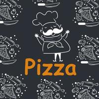 Pizza-Doodle-Hintergrund, perfekt für Geschenkpapier vektor