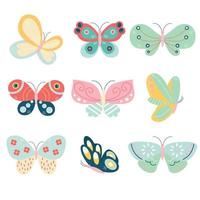 eine Sammlung verschiedener Schmetterlinge in Pastellfarben. vektor