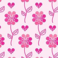 mönster med rosa blommor och hjärtan och små prickar isolerat på rosa. barnslig bakgrund vektor