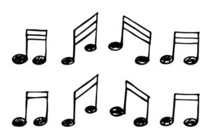 musik notera klotter uppsättning. hand dragen musikalisk symbol. element för skriva ut, webb, design, dekor, logotyp vektor