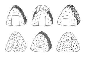 handgezeichnetes Onigiri-Clipart-Set. japanisches fastfood aus reis. Reisbällchen in Nori-Algen vektor