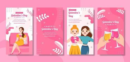 happy galentines day social media geschichten flache cartoon hand gezeichnete vorlagen illustration vektor