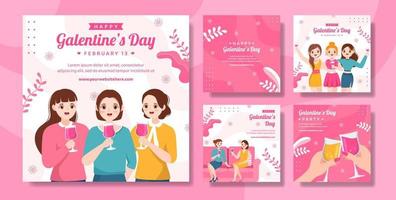 happy galentines day social media post flache cartoon hand gezeichnete vorlagen illustration vektor