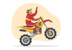 motocross-illustration mit einem fahrer, der ein fahrrad durch schlamm, felsige straßen und abenteuer in der handgezeichneten vorlage der extremsport-flachen karikatur fährt vektor