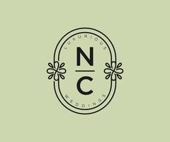 nc initialer brev bröllop monogram logotyper mall, hand dragen modern minimalistisk och blommig mallar för inbjudan kort, spara de datum, elegant identitet. vektor