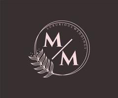 mm initialer brev bröllop monogram logotyper mall, hand dragen modern minimalistisk och blommig mallar för inbjudan kort, spara de datum, elegant identitet. vektor