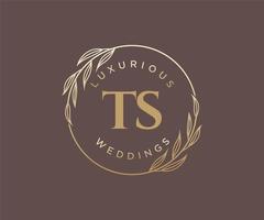 ts Initialen Brief Hochzeit Monogramm Logos Vorlage, handgezeichnete moderne minimalistische und florale Vorlagen für Einladungskarten, Datum speichern, elegante Identität. vektor