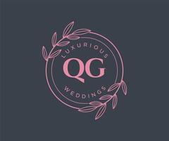 qg initialen brief hochzeit monogramm logos vorlage, handgezeichnete moderne minimalistische und florale vorlagen für einladungskarten, datum speichern, elegante identität. vektor