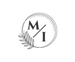 mi initialer brev bröllop monogram logotyper mall, hand dragen modern minimalistisk och blommig mallar för inbjudan kort, spara de datum, elegant identitet. vektor