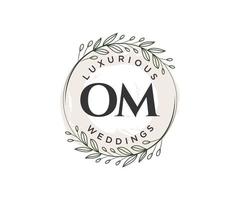 om initialen brief hochzeitsmonogramm logos vorlage, handgezeichnete moderne minimalistische und florale vorlagen für einladungskarten, datum speichern, elegante identität. vektor