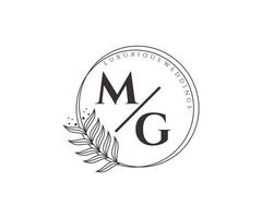 mg Initialen Brief Hochzeit Monogramm Logos Vorlage, handgezeichnete moderne minimalistische und florale Vorlagen für Einladungskarten, Datum speichern, elegante Identität. vektor