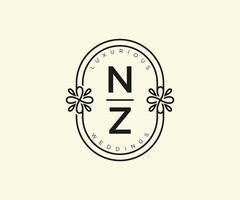 nz Initialen Brief Hochzeit Monogramm Logos Vorlage, handgezeichnete moderne minimalistische und florale Vorlagen für Einladungskarten, Datum speichern, elegante Identität. vektor