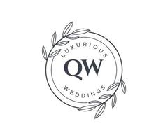 qw Initialen Brief Hochzeit Monogramm Logos Vorlage, handgezeichnete moderne minimalistische und florale Vorlagen für Einladungskarten, Datum speichern, elegante Identität. vektor