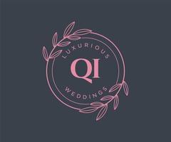 qi initialen brief hochzeit monogramm logos vorlage, handgezeichnete moderne minimalistische und florale vorlagen für einladungskarten, datum speichern, elegante identität. vektor