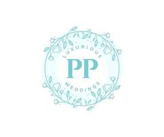 pp Initialen Brief Hochzeit Monogramm Logos Vorlage, handgezeichnete moderne minimalistische und florale Vorlagen für Einladungskarten, Datum speichern, elegante Identität. vektor