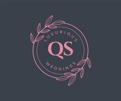 qs Initialen Brief Hochzeit Monogramm Logos Vorlage, handgezeichnete moderne minimalistische und florale Vorlagen für Einladungskarten, Datum speichern, elegante Identität. vektor