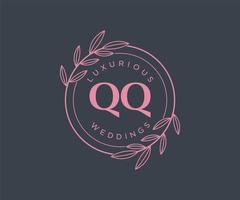 qq initialen brief hochzeit monogramm logos vorlage, handgezeichnete moderne minimalistische und florale vorlagen für einladungskarten, datum speichern, elegante identität. vektor