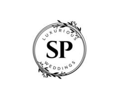 sp Initialen Brief Hochzeit Monogramm Logos Vorlage, handgezeichnete moderne minimalistische und florale Vorlagen für Einladungskarten, Datum speichern, elegante Identität. vektor