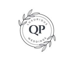 qp initialer brev bröllop monogram logotyper mall, hand dragen modern minimalistisk och blommig mallar för inbjudan kort, spara de datum, elegant identitet. vektor