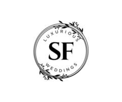 sf initialen brief hochzeitsmonogramm logos vorlage, handgezeichnete moderne minimalistische und florale vorlagen für einladungskarten, datum speichern, elegante identität. vektor