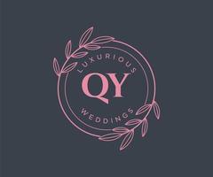 qy initialen brief hochzeit monogramm logos vorlage, handgezeichnete moderne minimalistische und florale vorlagen für einladungskarten, datum speichern, elegante identität. vektor