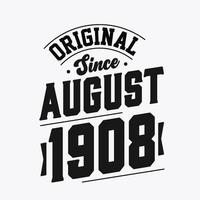 född i augusti 1908 retro årgång födelsedag, original- eftersom augusti 1908 vektor