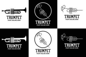 Trompetenlogodesign, erzeugen Melodie, Musikinstrumentvektorskizzenillustration vektor