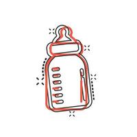 bebis flaska ikon i komisk stil. mjölk behållare tecknad serie vektor illustration på vit isolerat bakgrund. dryck glas stänk effekt företag begrepp.