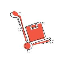 Cargo-Trolley-Symbol im Comic-Stil. Lieferung Box Cartoon-Vektor-Illustration auf weißem Hintergrund isoliert. Geschäftskonzept für den Versand von Kartons mit Splash-Effekt. vektor