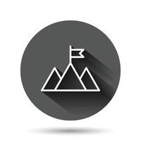 Missionschampion-Symbol im flachen Stil. Bergvektorillustration auf schwarzem rundem Hintergrund mit langem Schatteneffekt. Führung Kreis Schaltfläche Geschäftskonzept. vektor