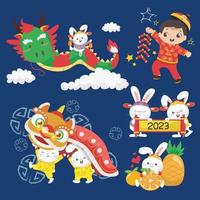 söt illustration av kinesisk lunar år. kinesisk ny år. vatten kanin år av 2023. vektor bakgrunder.