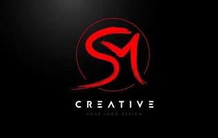Logo-Design mit rotem SM-Bürstenbuchstaben. künstlerische handgeschriebene Buchstaben Logo-Konzept. vektor