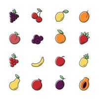 uppsättning av färgrik linje frukt ikoner på en vit bakgrund. en samling av översikt symboler. vektor