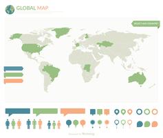 världens globala karta med gränser och infografiska element vektor