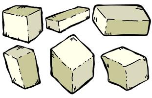 Vektor-Tofu-Käse-Karikatur-Art-Illustrations-Satz vektor