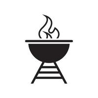 bbq grill enkel och symbol ikon med rök eller ånga logotyp vektor